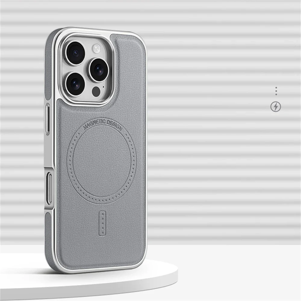 Luxury Business Plating Frame Leather Magnetic Back Case For iPhone - Image 9