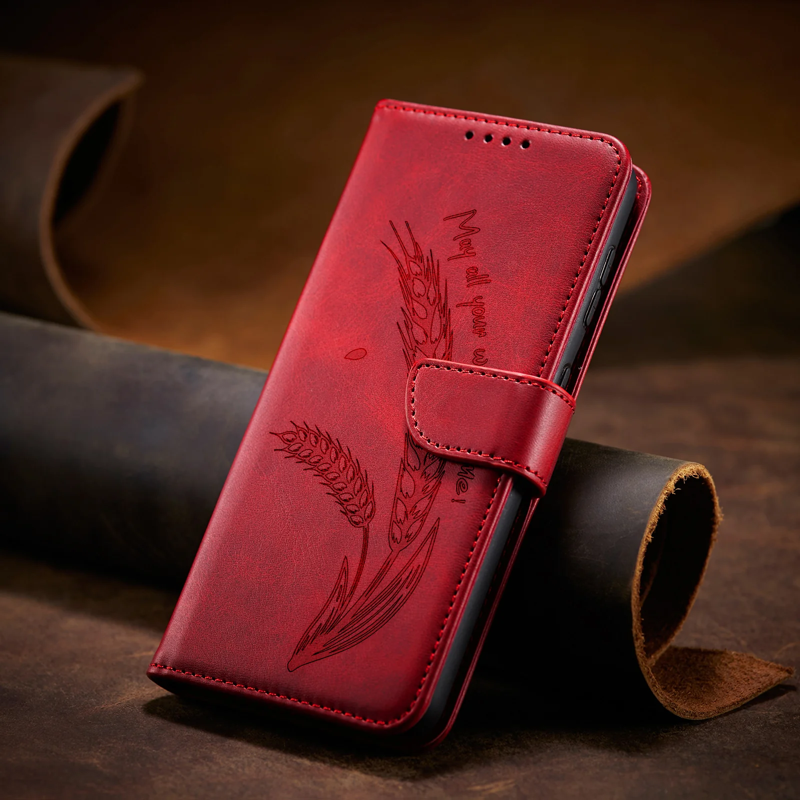 Wheat Ear Embossed Flip Wallet Case for Samsung - Image 5