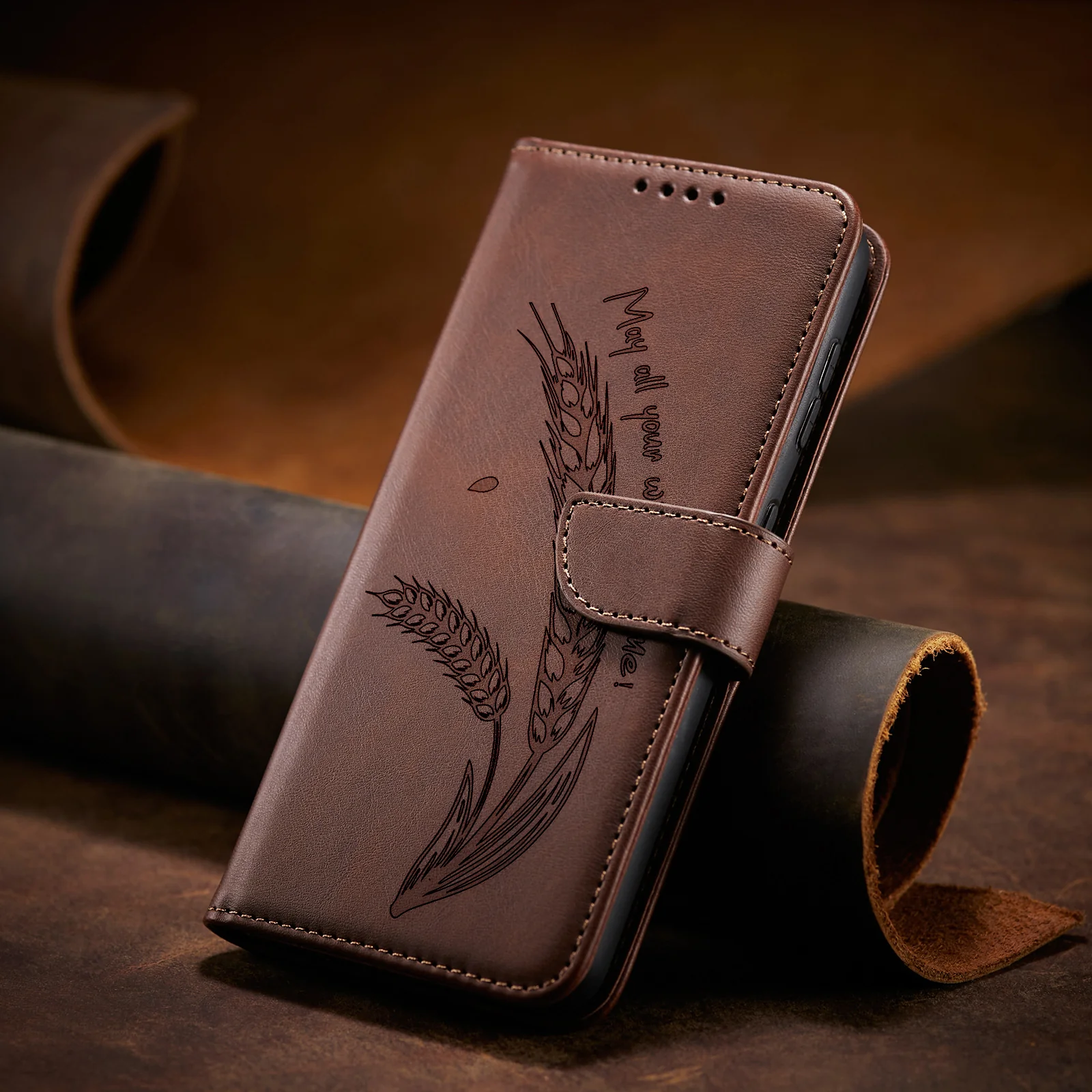 Wheat Ear Embossed Flip Wallet Case for Samsung - Image 7