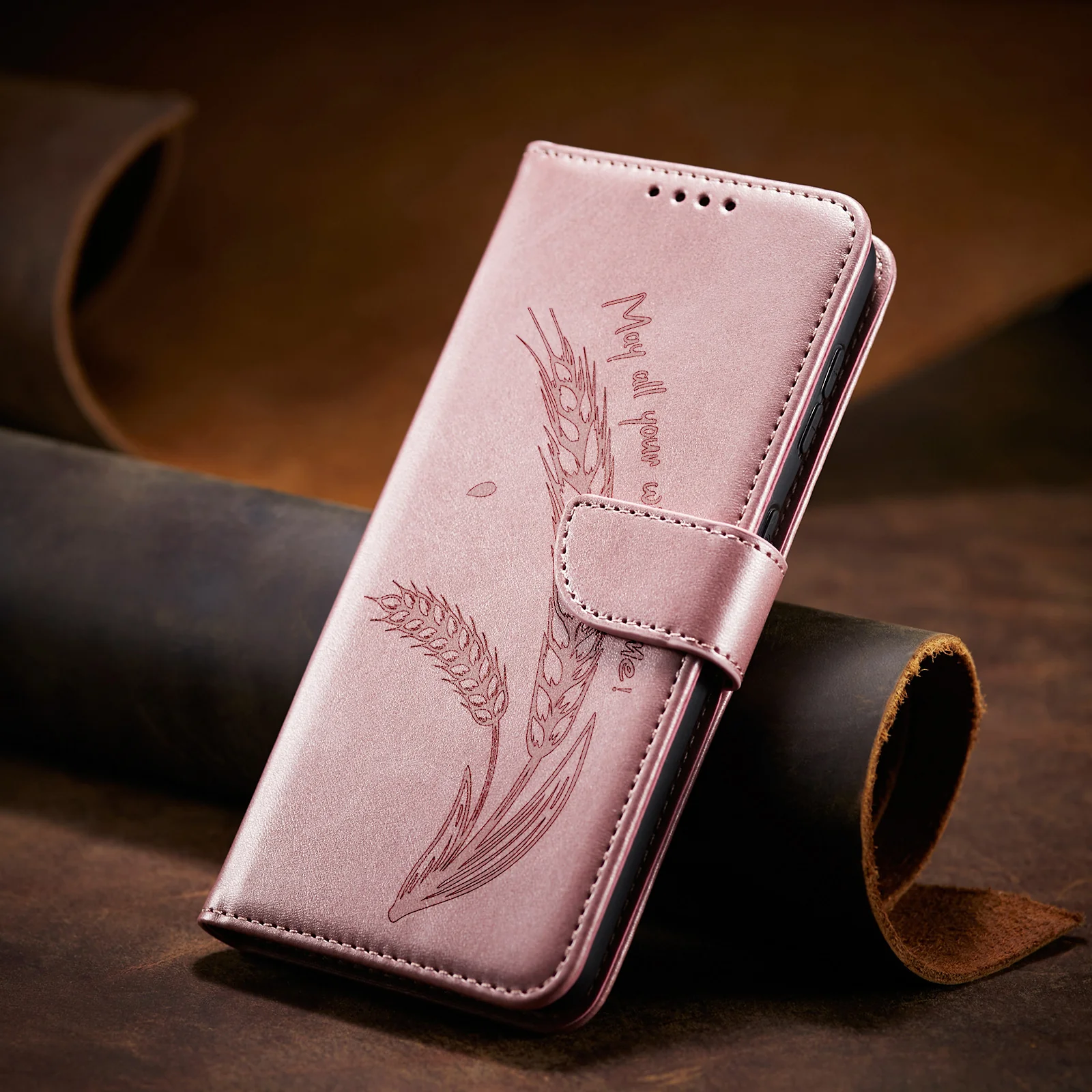 Wheat Ear Embossed Flip Wallet Case for Samsung - Image 8
